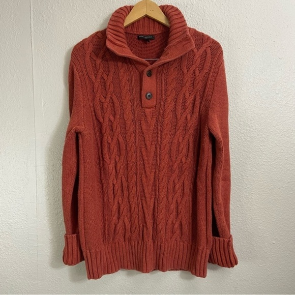 Banana Republic Orange Cable Knit High Neck Button Collar Sweater Size Large - Picture 5 of 11